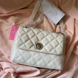 New Kate Spade Natalia Quilted Crinkle Patent Leather Small Flap Crossbody
